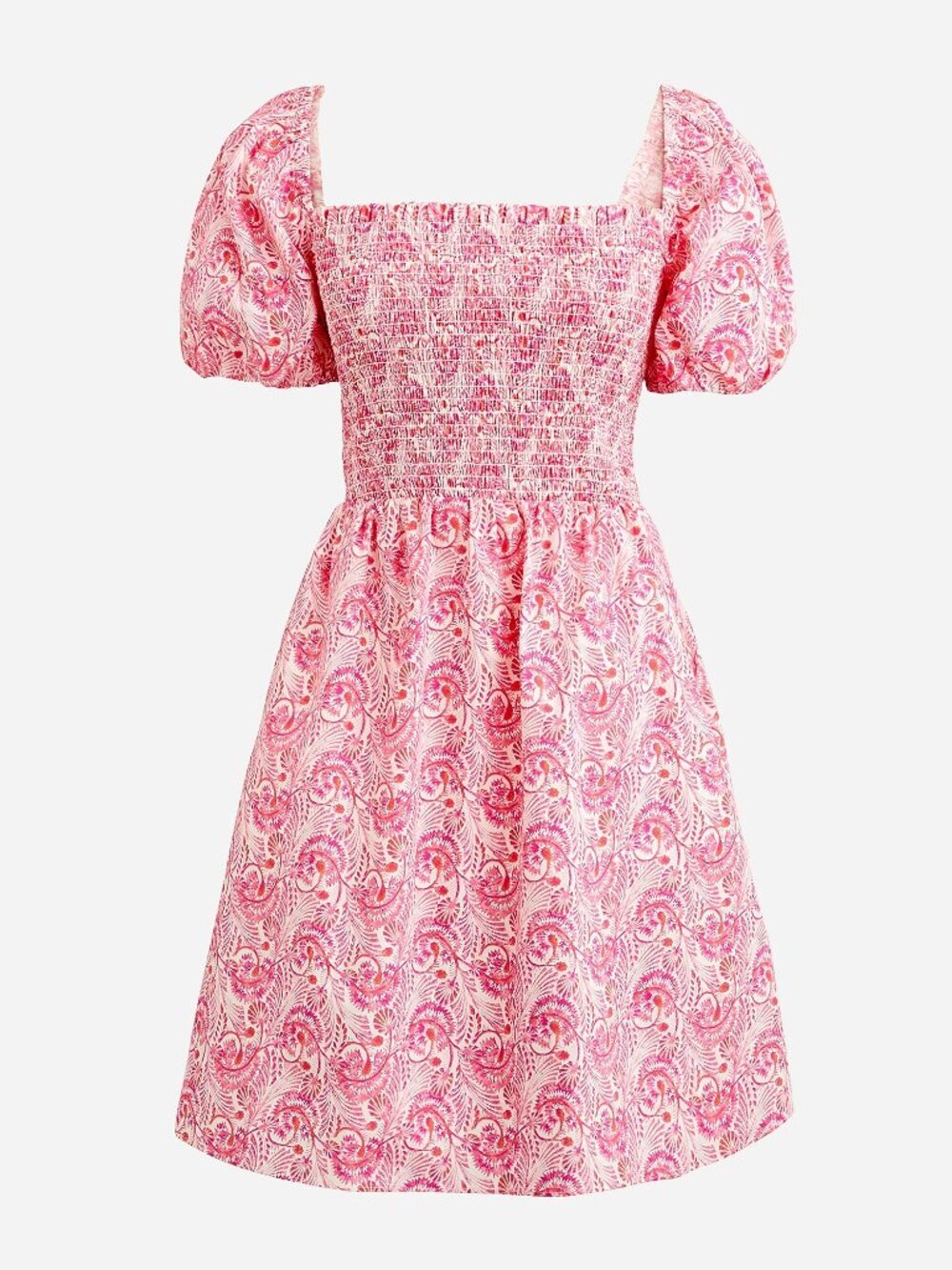 J. Crew Pink Dandelion Swirl Puff-Sleeve Smocked Mini Dress Size XXS 8036